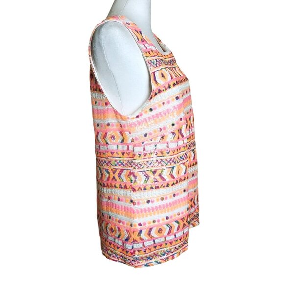 Miami Pink Sequins Aztec Design Sleeveless Top Size Medium - Picture 2 of 12
